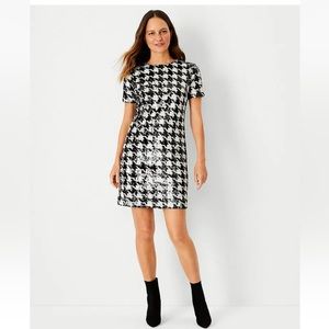 ANN TAYLOR Petite Sequin Houndstooth T-Shirt Dress 6P $189 NWT